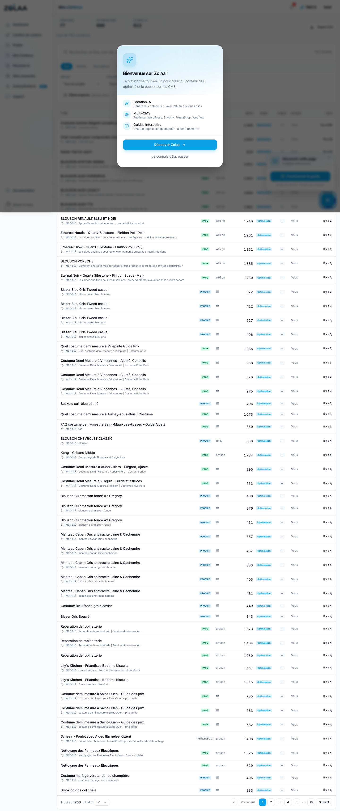 Page Mes contenus