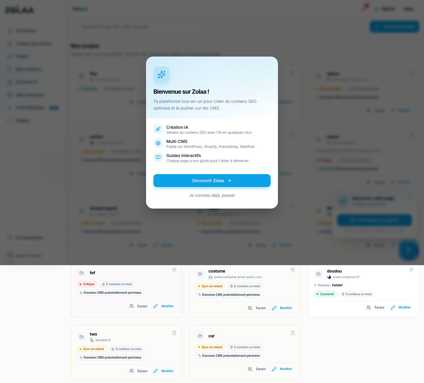 Page Projets Zolaa